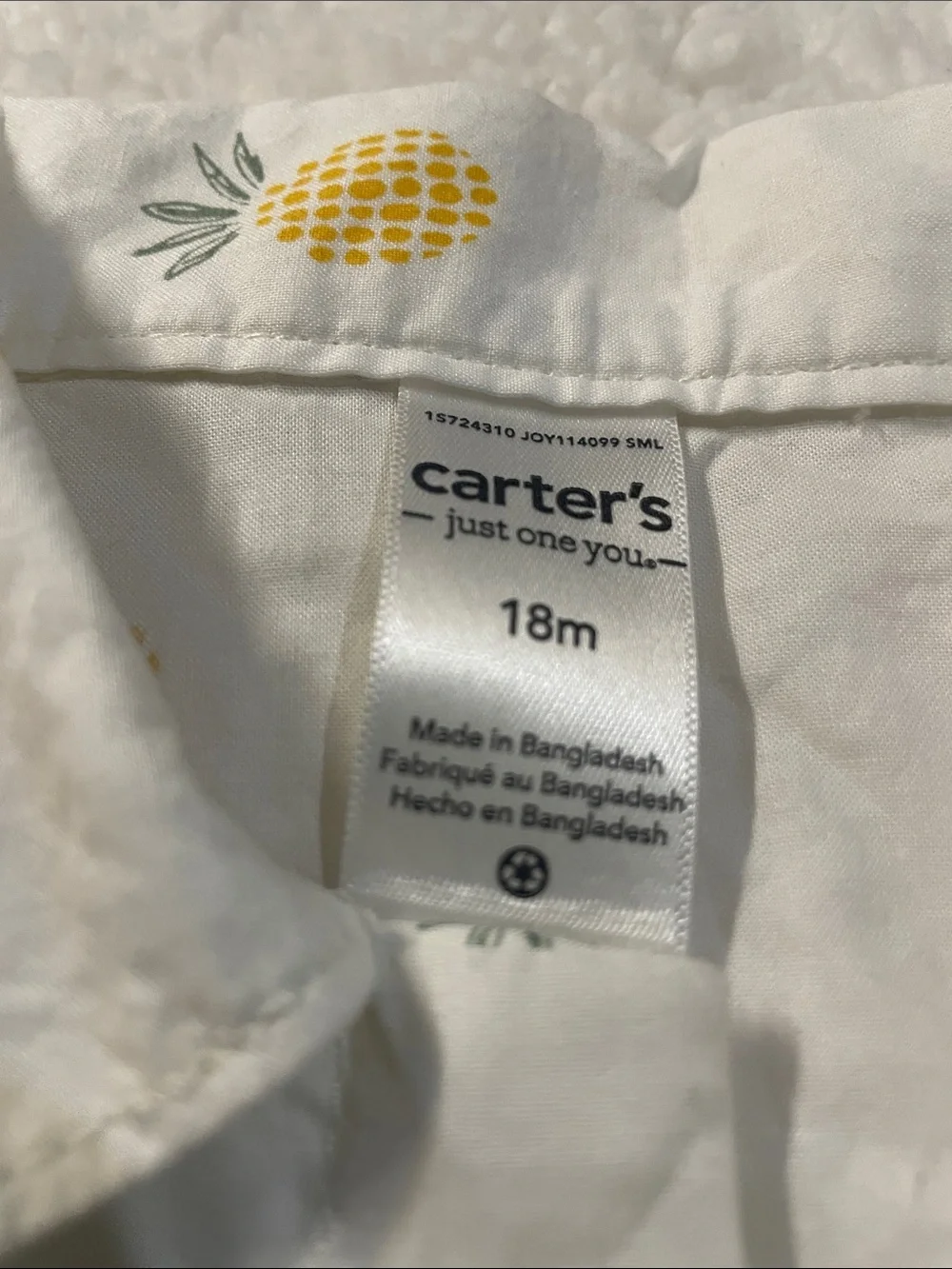 Carter's White Pineapple Button-Up Top with Sage Green Shorts